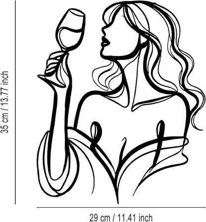 LIYOUYA Drinking Woman Metal Wall Decor - Wine Art Decor Simple Black Wall Art Home Decor for Living Room, Dining Room, Bar (Black)