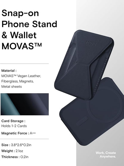 MOFT Magnetic Wallet Stand Compatible with iPhone 17/16/15/14/13/12 Series, Angle Adjustment & Magsafe Compatible MOVAS Phone Stand,Navy Blue