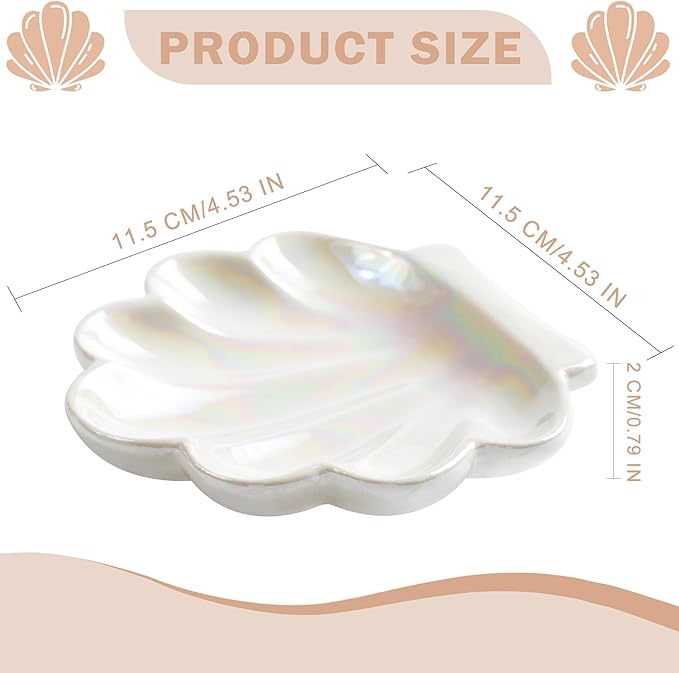 OSOPOLA Ceramic Pearlescent Shell Jewelry Tray - Decorative Ring Holder Dish Key Tray Cute Jewelry Plate Trinket for Women,Home Decor,Christmas Birthday Gifts HE02CS