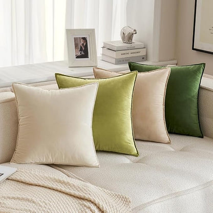 MIULEE Moss Green Decorative Velvet Throw Pillow Covers Soft Pillow Covers Spring Soild Square Cushion Case for Spring Sofa Bedroom 16x16 Inch 40x40 cm