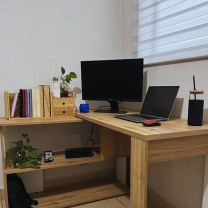 ECOHOME Desktop Bookshelf Expandable with Two Drawer Organizers Made of Bamboo, Collapsible Design & Compartments for Efficient, Clutter-Free Workspace Organization - Sleek Bookshelf
