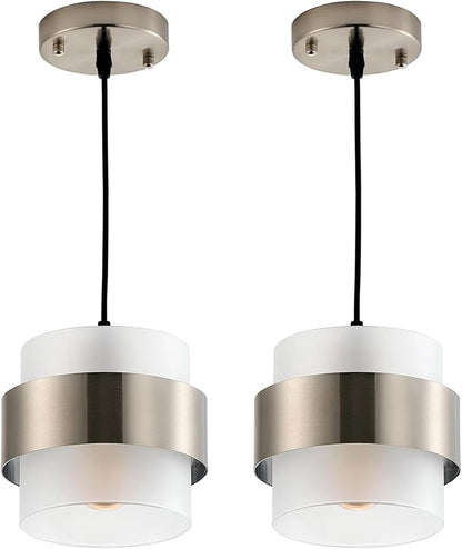 Pendant Lights Kitchen Island Lighting, 2 Pack 7 Inch Mini Glass Haning Lights for Entrance Aisle Decorative Lighting Fixture for Dining and Bar Table (Brushed Nickel with Frosted White)