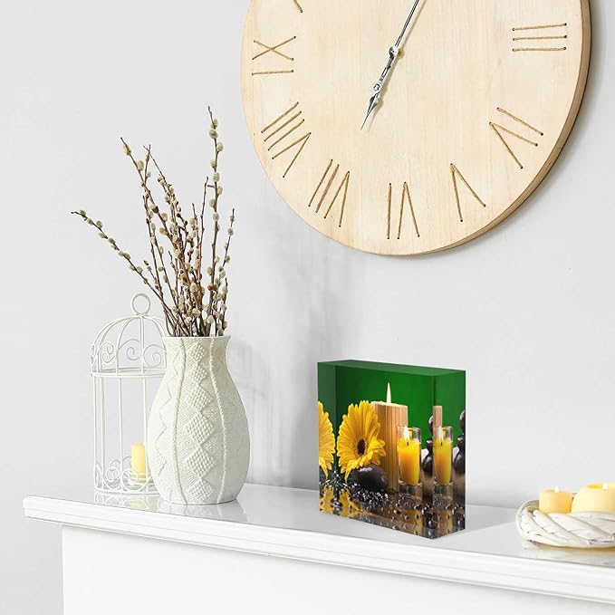 Square Desktop Ornaments Sunflower,Candles Pebble on The Water Acrylic Appreciation Presents for Coworkers - Supervisor Presents for Women - Thank You Teacher Presents
