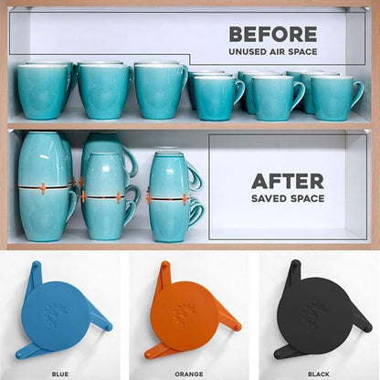 ELYPRO Mug Stacker 6-Pack – Coffee Mug Rack & Mug Organizer | Stackable Cup Holder for Coffee Bar & Kitchen, Under Cabinet Mug Holder – Space-Saving Mug Storage for Cabinets – Orange