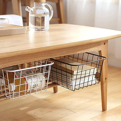 Redrubbit Wire Storage Baskets, Large Farmhouse Metal Freezer Basket Storage Organizer Bins with Handles for Kitchen Cabinets, Pantry, Closets, Bedrooms, Bathrooms, Set of 4, Black