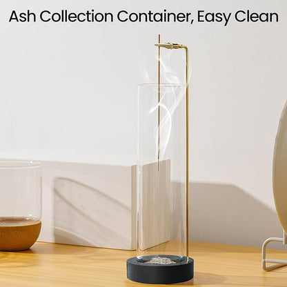Incense Holder for Sticks, Anti-Ash Flying Incense Burner with 30 Incense Sticks, Detachable Glass Ash Catcher