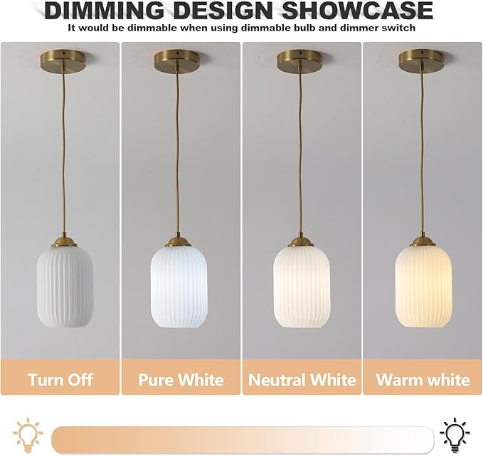 KCO Lighting Mid Century Modern White Oval Glass Gold Pendant Light Nordic 1-Light Brushed Brass Dining Pendant Lights Mini Globe Hanging Kitchen Island Lighting Fixtures