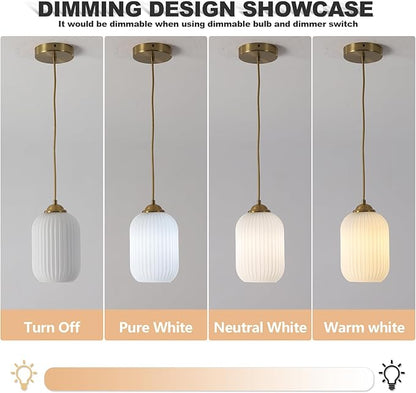 KCO Lighting Mid Century Modern White Oval Glass Gold Pendant Light Nordic 1-Light Brushed Brass Dining Pendant Lights Mini Globe Hanging Kitchen Island Lighting Fixtures