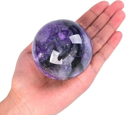 JIC Gem Purple Moss Agate Crystal Sphere Large Purple Crystal Ball with Stand Healing Ornament Witchcraft Meditation Decor 2.3-2.7 inch(60-70mm)
