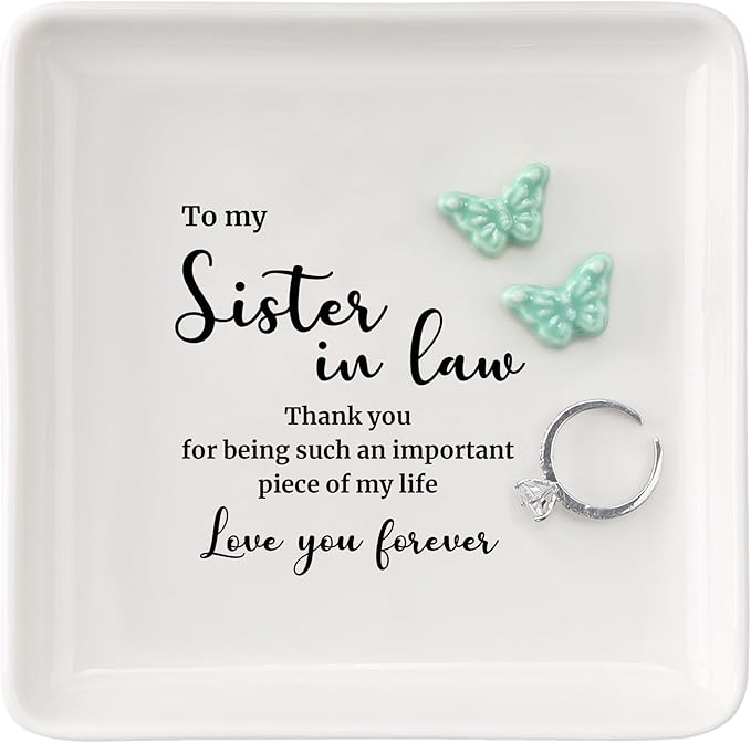 HOME SMILE Sister in Law Christmas Gift-Butterfly Ring Dish Jewelry Tray-Wedding Birthday Thanksgiving Gifts for Siter in Law-Thank You for Being Such An Important Piece