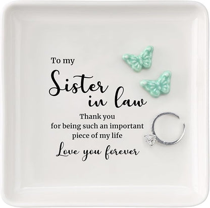 HOME SMILE Sister in Law Christmas Gift-Butterfly Ring Dish Jewelry Tray-Wedding Birthday Thanksgiving Gifts for Siter in Law-Thank You for Being Such An Important Piece