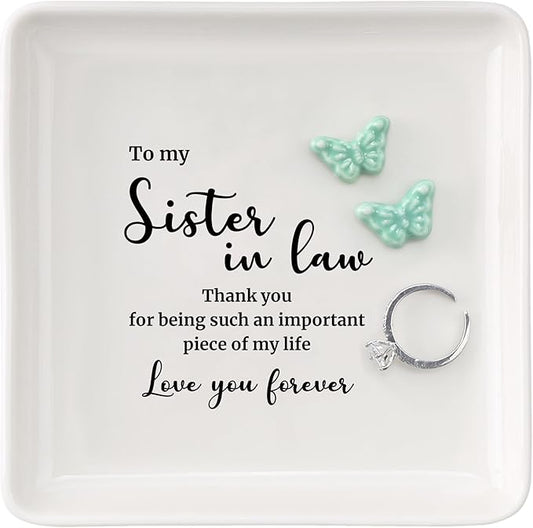 HOME SMILE Sister in Law Christmas Gift-Butterfly Ring Dish Jewelry Tray-Wedding Birthday Thanksgiving Gifts for Siter in Law-Thank You for Being Such An Important Piece