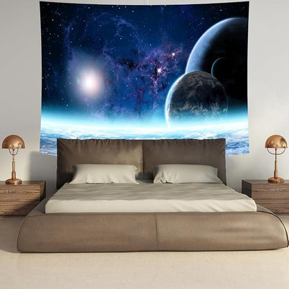 Delur Planet Galaxy Tapestry Universe Starry Sky Cosmic Outer Space Tapestry Wall Hanging Milky Way Psychedelic Nebula Headboard for Bedroom Living Room Home Decor (51.2" x 59.1")