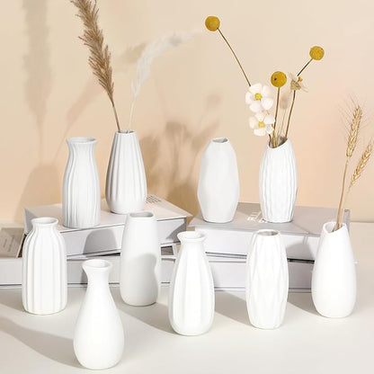 Ziliny Set of 10 White Ceramic Bud Vases 5'' Boho Small Vases in Bulk for Flowers Mini Vases for Centerpieces Modern Vase Dining Table Centerpieces for Wedding Decorations Bedroom Home Decor Gift