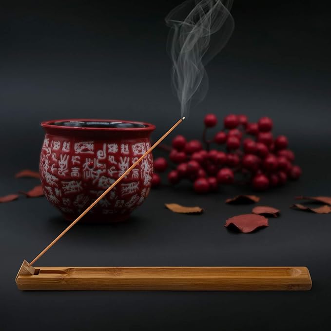 3 Pieces Bamboo Wood Incense Holder for Sticks with Adjustable Angle, Incense Burner with Ash Catcher, 9.8 Inches