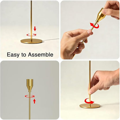 Solid Taper Candle Holders Set of 15 Bulk, Vintage Brass Long Skinny Candlestick (Heights: 9/11/13 Inch), Heavy Iron Anti-Slip Base for Fireplace Mantle Table Centerpiece Wedding Decor