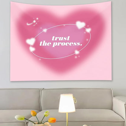 Boqin Pink Aura Tapestry - Cute Aesthetic Tapestries for Girl Bedroom, Pink Heart Tapestry Wall Hanging for Home College Dorm Living Room, Girls Room Art Tapestries - 60 x 50 Inch