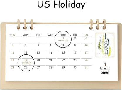 2026 Mini Desk Calendar Desktop Schedule Planner Calendar 6.9" x 3.7" - Khaki (Oct. 2025 to Dec. 2026)