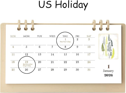 2026 Mini Desk Calendar Desktop Schedule Planner Calendar 6.9" x 3.7" - Khaki (Oct. 2025 to Dec. 2026)