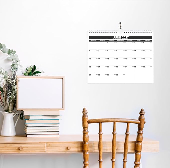 Calendar 2026 - Monthly Wall Calendar from January 2026 - June 2027, Spiral Binding Hanging Wall Calendar 2026 for Home/Office, 8.5" x 11", Black