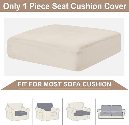 NAISI Couch Cushion Covers 1 Piece Velvet Stretch Sofa Seat Covers or Backrest Covers Soft Individual Couch Covers for Sectional Sofa(1 PC for Seat Cushion or Backrest,Beige)