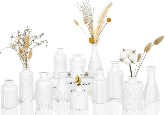 Matte White Glass Bud Vase Set of 12 – Small Minimalist Vases for Easy Home Styling, Perfect for Windowsills, Bedrooms, Bathrooms, and Table Centerpiece Décor