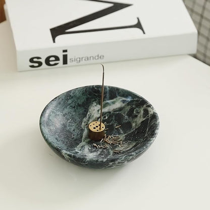 Koville Natural Marble Incense Holder, Incense Holder for Sticks with 9 Holes, Handmade Incense Burner Ash Catcher for Meditation Yoga SPA, Balsam Fir/Palo Santo/Sage/Cone (Green)