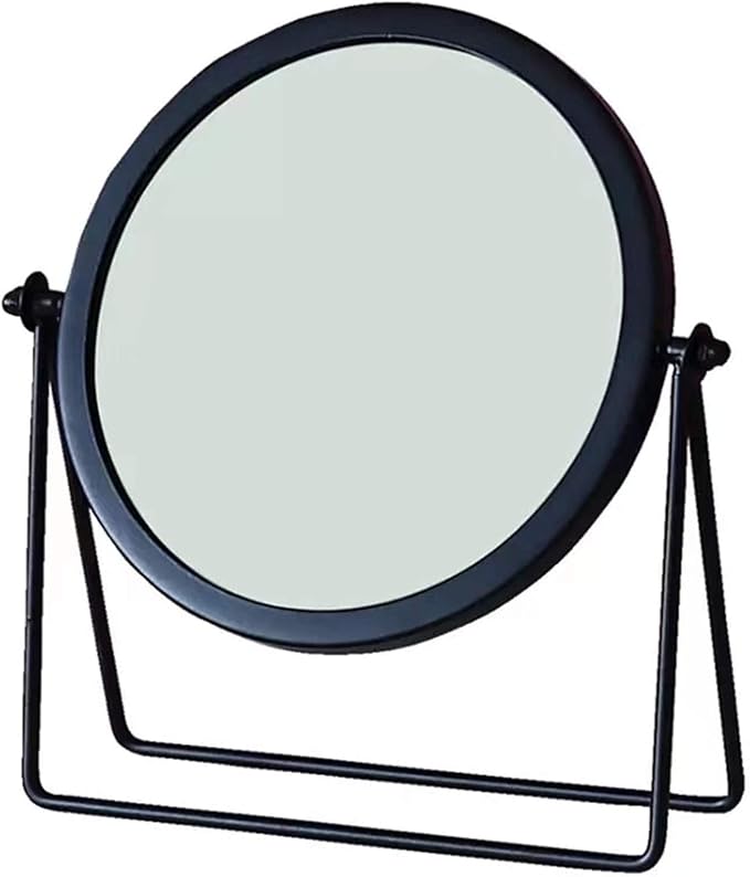 Iron Tabletop Makeup Mirror, Round Swivel Desktop Stand Mirror, 360°Rotation One-Sided Dressing Table Mirror (Black)