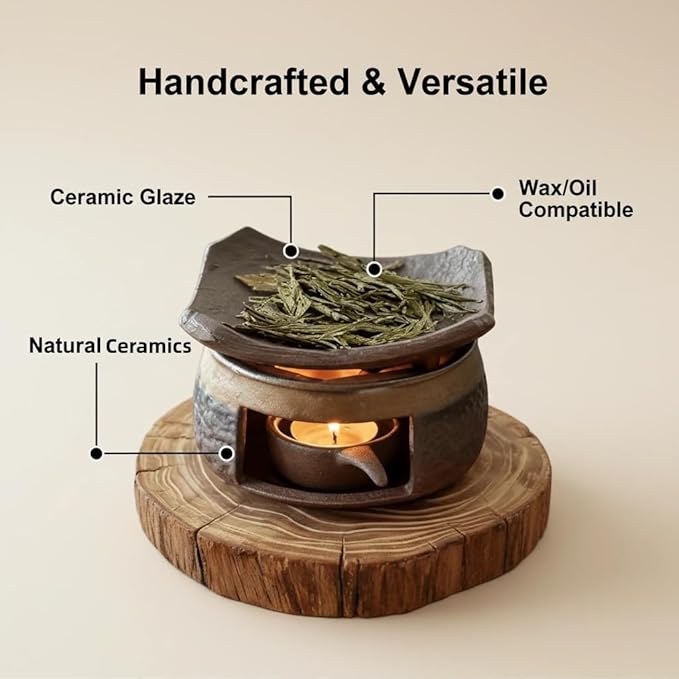 Ceramic Aromatherapy Stove Essential Oil Burner, Cedar and Zen Inspired Smudge Pot Oil Burner for Home Fragrance, Handmade Wax Melt Warmer, Meditation & Relaxation Décor, (1)