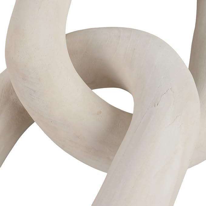 Wooden Chain Link Sculpture for Home Decor - Accent Display for Bathroom, Office, and Living Room - Handcrafted Link for Shelf Styling - Modern Room Coffee Table Decor Ornament, 4", White