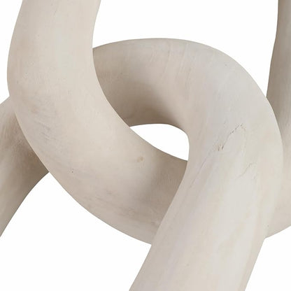 Wooden Chain Link Sculpture for Home Decor - Accent Display for Bathroom, Office, and Living Room - Handcrafted Link for Shelf Styling - Modern Room Coffee Table Decor Ornament, 4", White