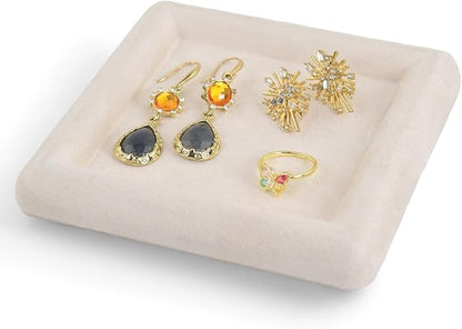 Black Velvet Jewelry Display Tray, Luxury Velvet Ring Holder Showcase for Necklaces Earrings, Jewelry Store Display and Ecommerce Photography Prop, 4.72x4.72 Inches (Beige)