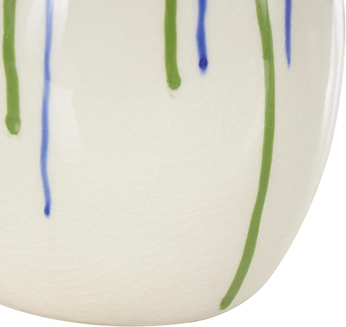Deco 79 Ceramic Abstract Decorative Vase Centerpiece Vases with Green and Blue Drip Design and Handle, Flower Vases for Home Decoration 9" x 8" x 11", White