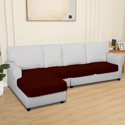 Easy-Going 100% Waterproof 4 Pieces Couch Cushion Covers for Sectional Sofa Left/Right L Shape Chaise Lounge Sofa Seat slipcover Anti-Slip Sofa Cover (3 Seater + 1 Chaise, Wine