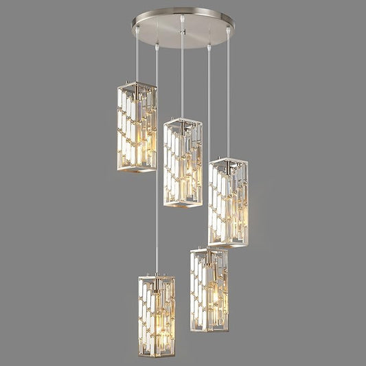 Brass Nickel Pendant Lighting Modern Pendant Light, Mini Crystal Chandeliers,Adjustable Pendant Light Fixture for Kitchen Island Dinning Room Bedroom (5 Light)