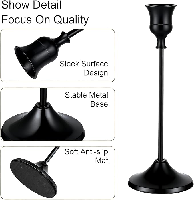 12 Pack Black Candlestick Holders, Vintage Taper Candle Holders Set in 3 Sizes for Dining Table, Fireplace, Party Decor