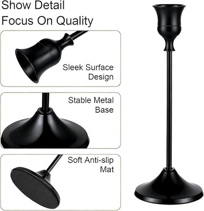 12 Pack Black Candlestick Holders, Vintage Taper Candle Holders Set in 3 Sizes for Dining Table, Fireplace, Party Decor