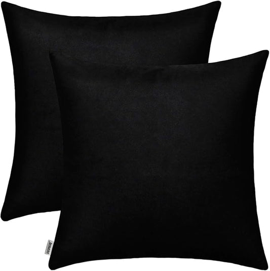 Jeneoo Comfy Soft Thick Velvet Throw Pillow Covers Decorative Solid Square Couch Cushion Cases for Bedroom Sofa Car Decor (Black, 16 x 16 Inches, 2 Pieces)
