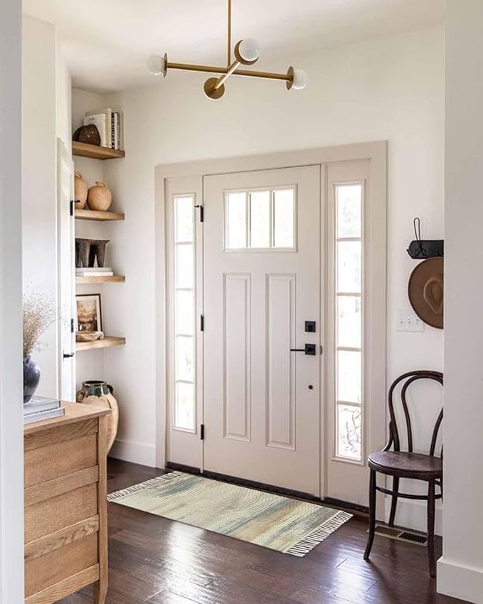 Beige Gray Brown Kitchen Hallway Runner Rug 2X5 Ft Carpet, Washable Woven Abstract Ombre Art Throw Carpet with Tassel, Non-Shedding Vintage Minimalist Gradient Aesthetic Entryway Laundry Rugs