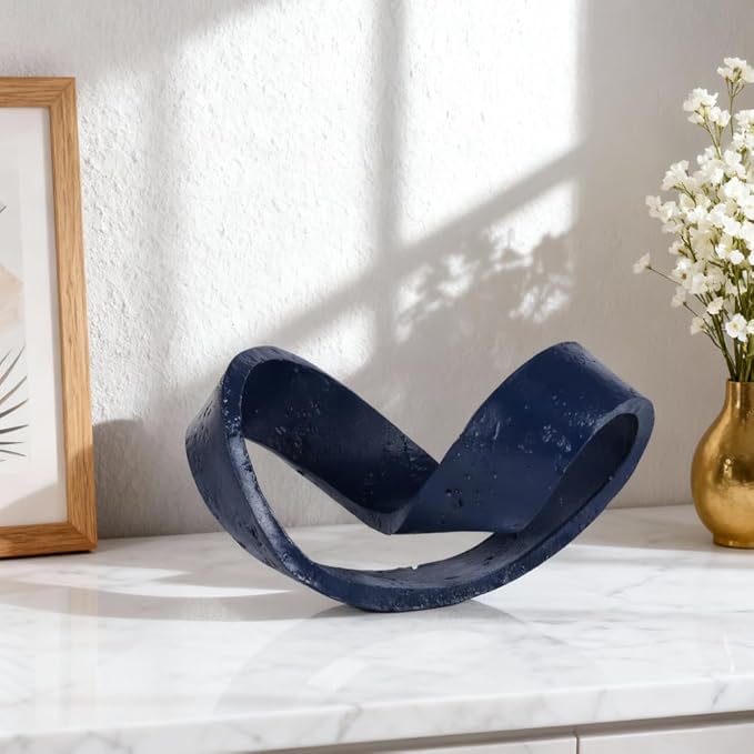 Modern Blue Geometric Sculpture, Navy Blue Knot Home Accent Decor, Multi-Angle Abstract Art Statue for Coffee Table, Bookshelf, Living Room, Office - Resin Artistic Knot Decor for Home and Office