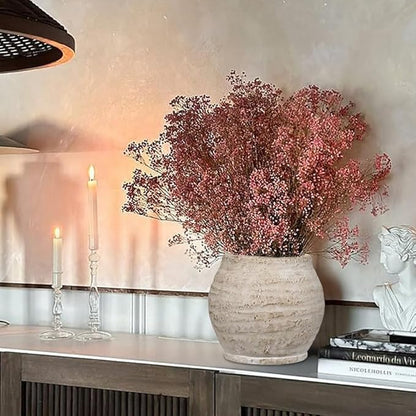 Briful 5'' Ceramic Rustic Vase Shabby Vintage Textured Vases, 3.5'' Wide Mouth Pampas Jar Vase Pottery for Fake Flowers Branches, Farmhouse Home Décor, Weddings Shelf Table Decor, Cream White