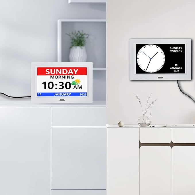 10 Inch Clock with Day and Date for Elderly Large Display Digital Clocks 12 Alarm 3 Display Modes Large Font Alzheimer's Clock Alarm Clocks for Seniors Auto DST 10in White