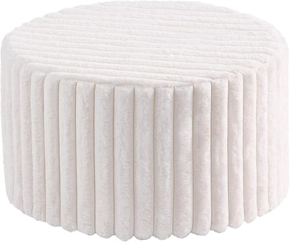LITA Round Stuffed Pouf Ottoman, Corduroy Poufs with High-Density Foam Filling and Washable Cover, Furry and Fluffy Bean Bag Foot Stools Ottoman for Living Room, Bedroom, Office, Beige, Round