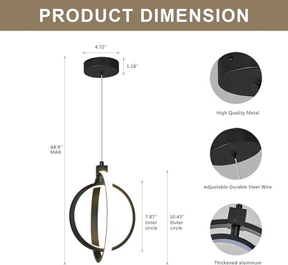 Modern LED Chandelier Black Ring Pendant Light Fixtures 4000K Dimmable Height Adjustable Pendant Lighting for Dining Room Kitchen Island Bedroom Living Room Foyer（3-Pack）