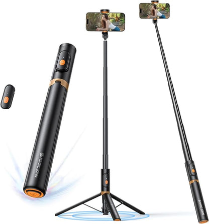 MAGIC JOHN 59" Automatic Pop-up Phone Tripod, Extendable Selfie Stick for iPhone, Selfie Stick Tripod with Detachable Remote, Flexible Rotation Travel Phone Stand Compatible with iPhone, Android