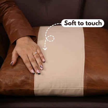 D DOLLY LAMB Lambskin Leather Pillow Cover - Sofa Cushion Case - Decorative Throw Covers for Living Room & Bedroom, 20x20 Inches - Tan & Off - White Plain