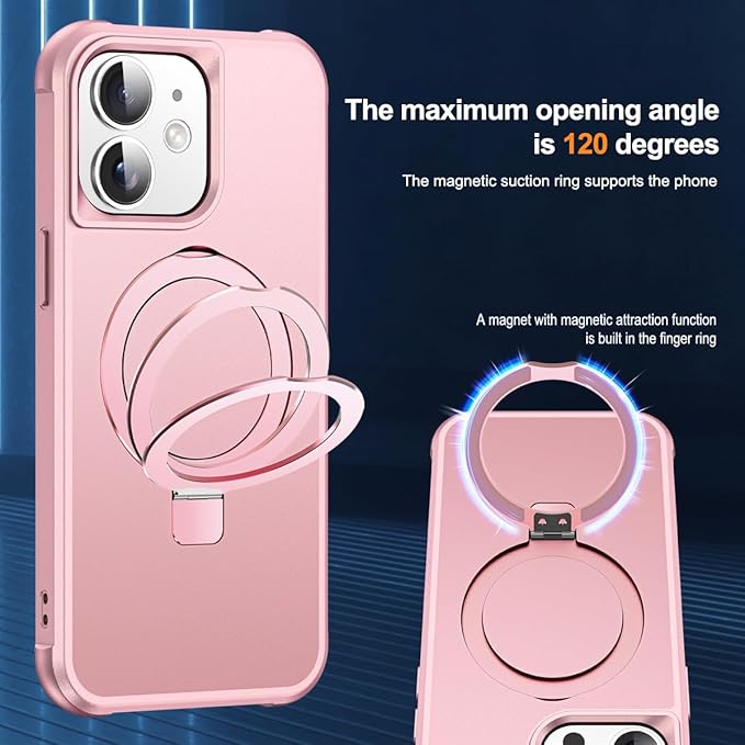 Compatible with iPhone 12 Case & iPhone 12 Pro Case 6.1" with Invisible Magnetic O-Ring Stand [Compatible with Mag-Safe][Great Grip Feeling], Rose Gold