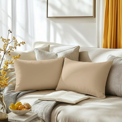 QUORGVES Beige Velvet Pillow Covers 12x20 Inch Set of 2, Soft Solid Decorative Lumbar Throw Pillow Covers, Decor Cushion Covers for Bed Sofa Couch Bedroom Living Room