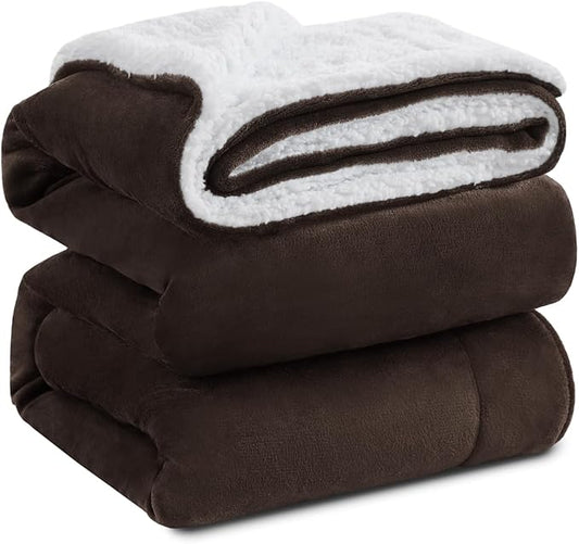 KAWAHOME Sherpa Fleece Twin Size Blanket for Bed - Extra Warm and Heavy Thick Blankets for Winter, Super Soft 500GSM Plush Blanket, 66"X 90" Brown