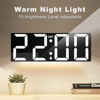 JALL 22'' Large Digital Wall Clock, Big LED Number Dispaly, DST, Night Light for Classroom, Living Room, Bedroom, Mounted, Birthday Xmas Gift for Senior, Mem Womem Mom Dad, White